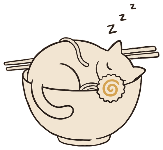 Do Not Disturb — a line-art cat asleep in a ramen bowl
