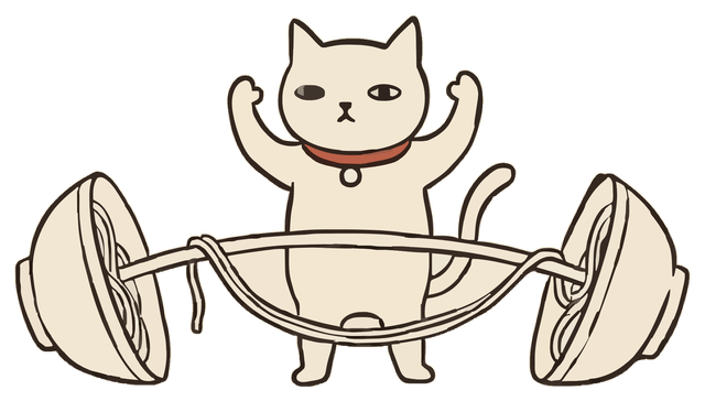 Spotter Cat — a small line-art cat spotting a barbell, helping with nothing